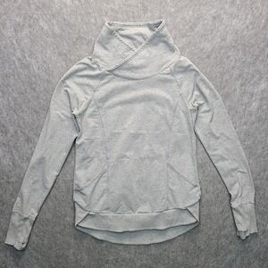 Athleta Track Pullover Sweatshirt SMALL Gray Slouchy Cowl Neck Thumb Hole Pocket